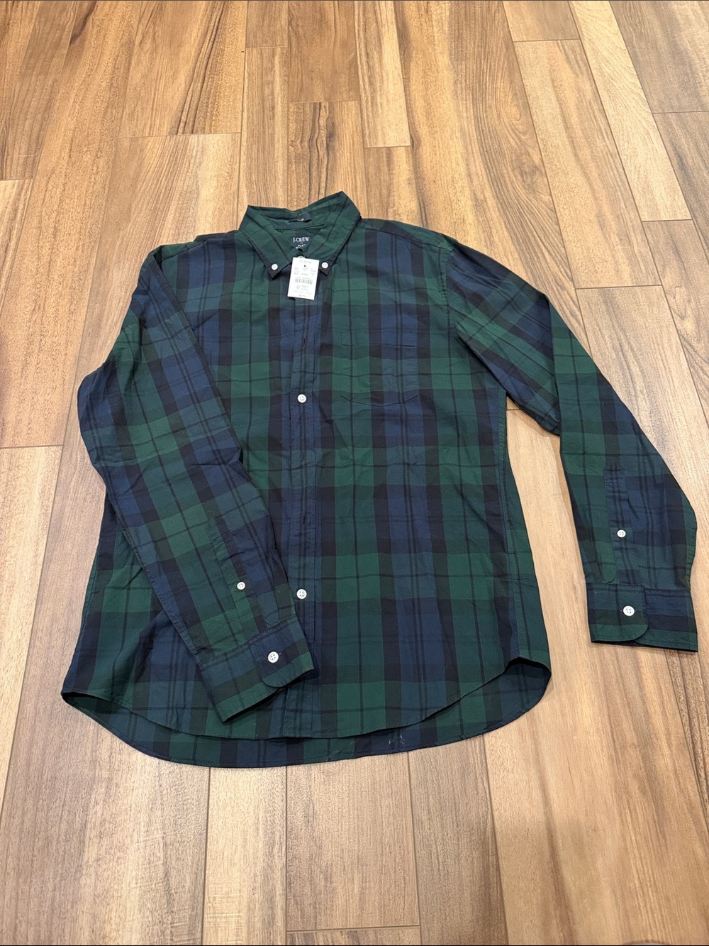 J. Crew Men's Green and Navy Plaid Button-Down Shirt